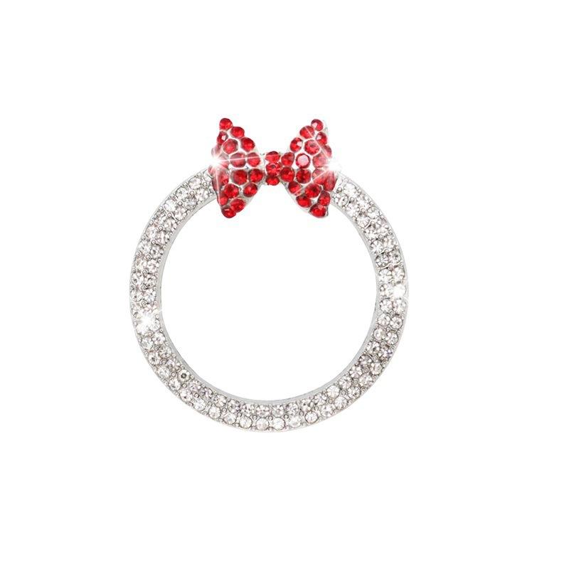 Bow Car Accessories,Bow Tie Engine Start Button Ring,Bling Girly Silver Rhinestone Ring Start Stop Button Car Decor for Women