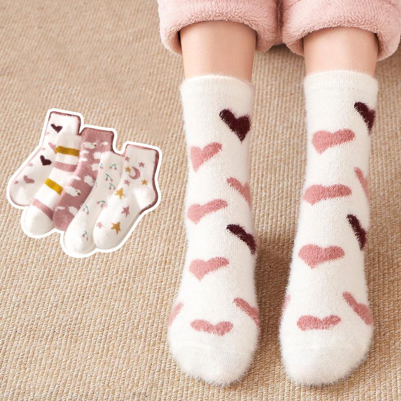 5 pièces chaussettes lisses pour femmes chaussettes en velours de vison femme automne et hiver plus chaussettes à tube épais en velours chaussettes de sol chaudes chaussettes de sommeil en velours corail