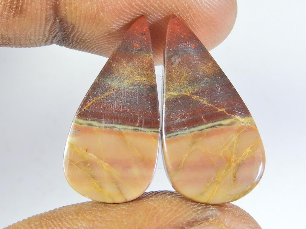 17Cts.Natural Red Jasper Matched Pair Pear Cabochon Gemstone 12X24X03MM SK-225