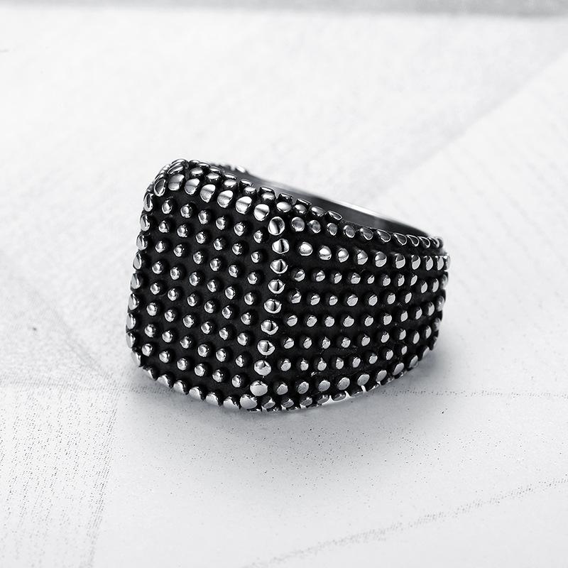 Meier Stylish and Domineering Motorcycle Accessories for Men, Retro Black Square Pitted Jewelry Ring