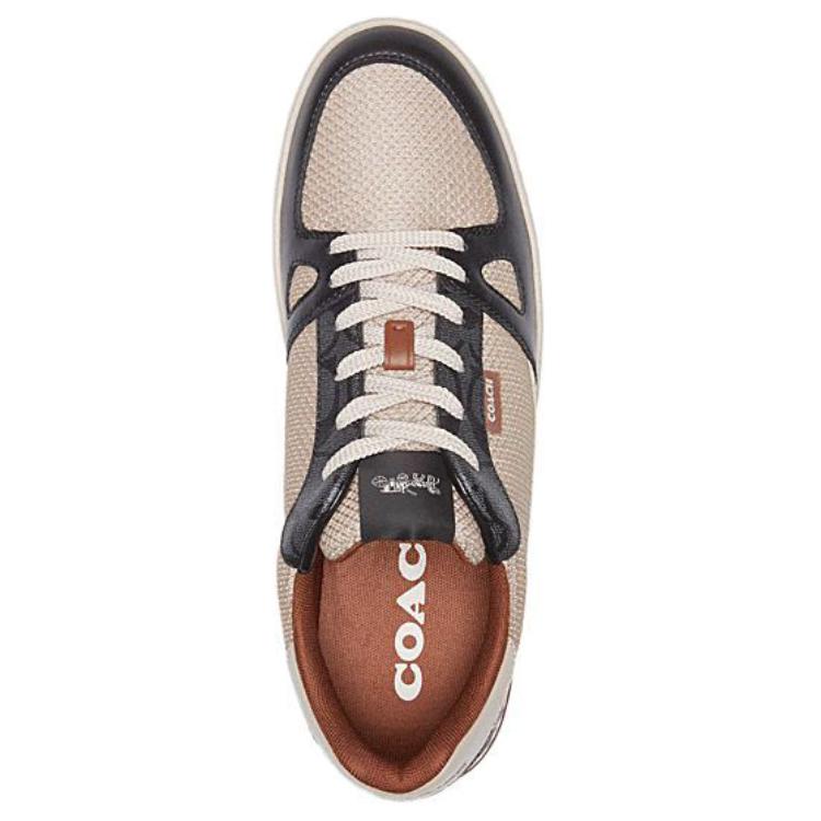 Coach Clip Fabric Synthetic Leather Cow Split Leather Lace-Up Round Toe Low-Top Sneakers Men Sneakers Brown CU165-TY3