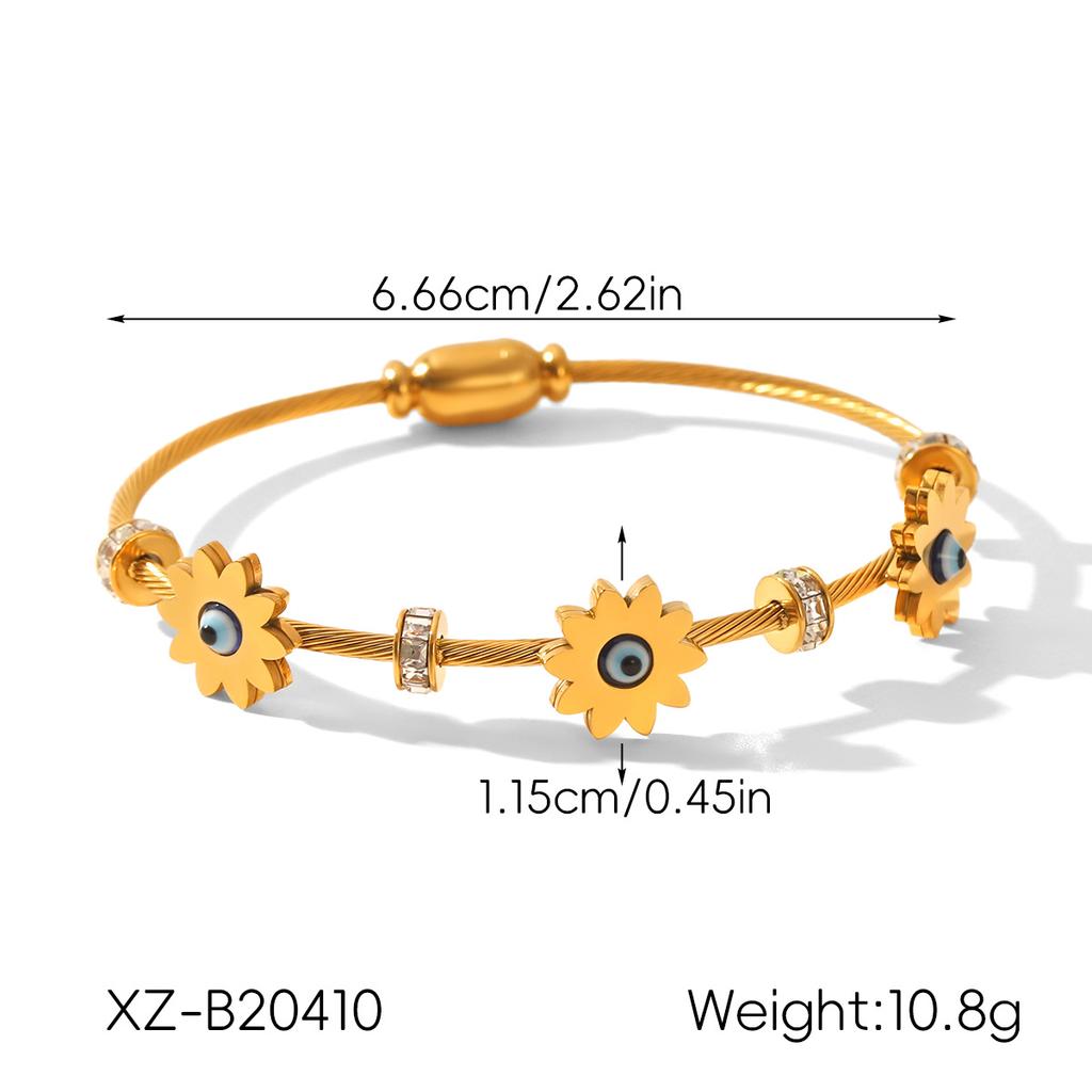 Evil Eye Bracelet for Women, Stainless Steel Gold-Plated Rhinestone Enamel Women's Charm Bracelet, Waterproof Jewelry