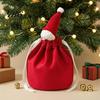 Holiday Candy Packaging Bags Christmas Drawstring Gift with Santa Hat, Reusable Velvet Xmas Goodie Sacks, Festive Claus Pouches Apple Treat Pouch for