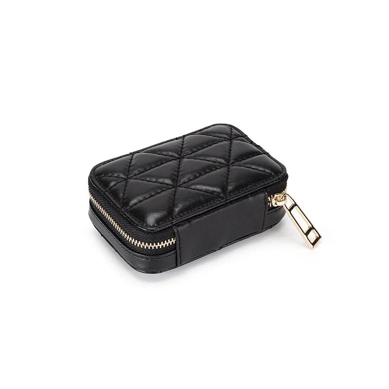 2023 Fashon Lipstick Box Square Travel Genuine Leather Makeup Organizer Case with Mirror Lip Sticks Leather Holder Cosmetic Bag