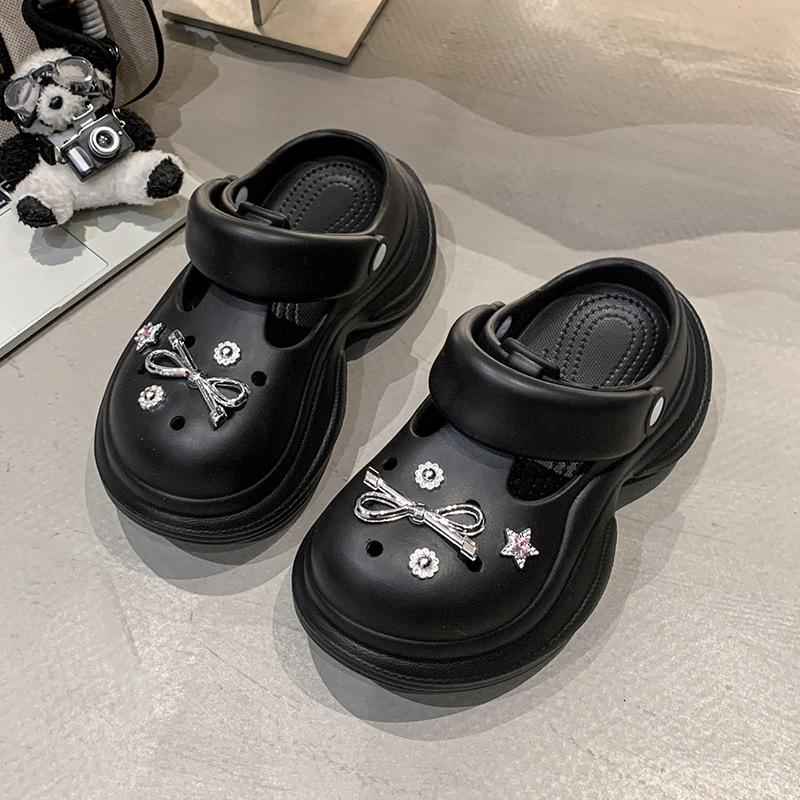 Spring and summer new rhinestone heightening hole shoes women's tide non-slip bag head slippers women's shoes