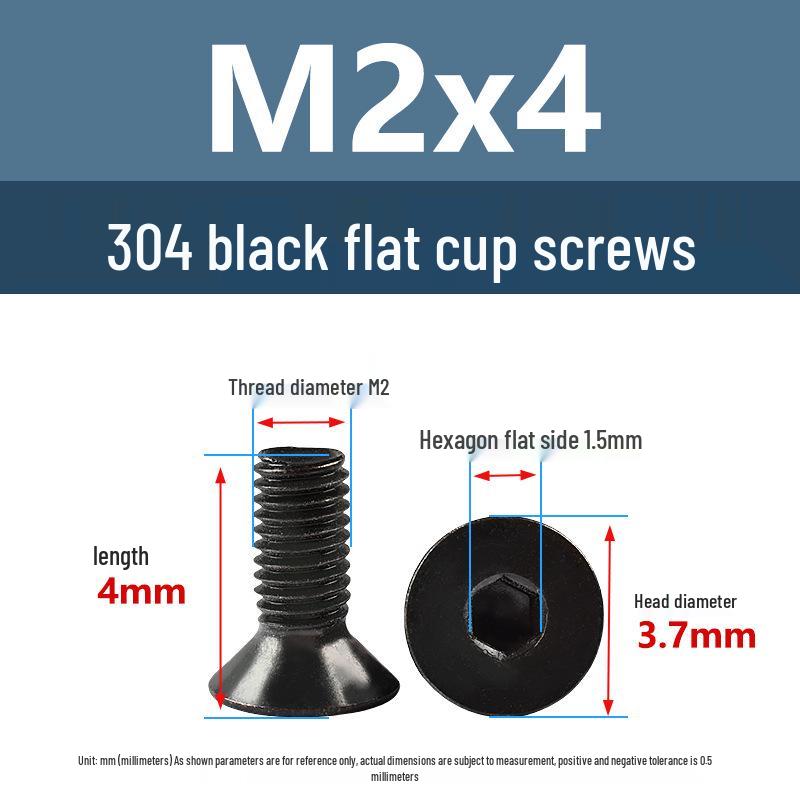 Yigu Black 304 Stainless Steel Extended Flat Head Hex Socket Screws (M2, M3, M4)