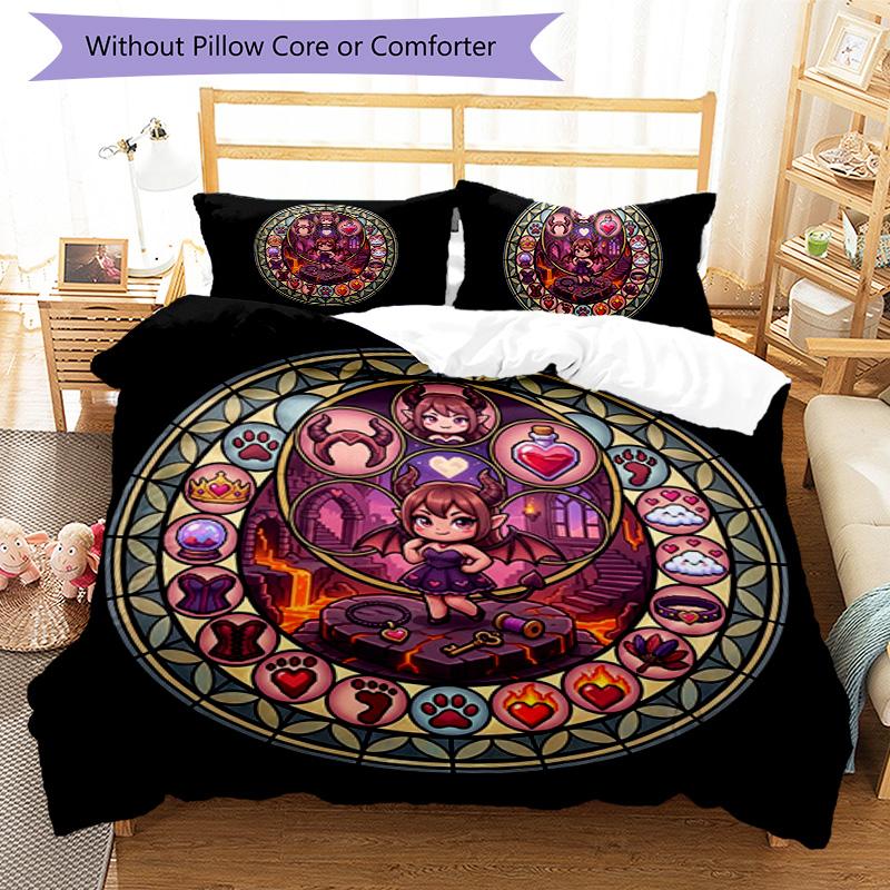 Devilish Glass Fantasy Pattern Bedding,Quilt Set Quilt Cover Pillowcase Home Birthday Gift (1*duvet Cover+2*pillowcase,without Core)