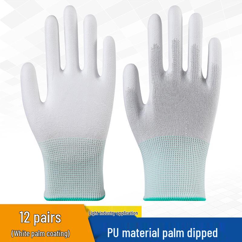 PU Coated White Nylon Gloves with Dipped Fingers - Anti-Static, Dust-Free, Wear-Resistant for Electronics