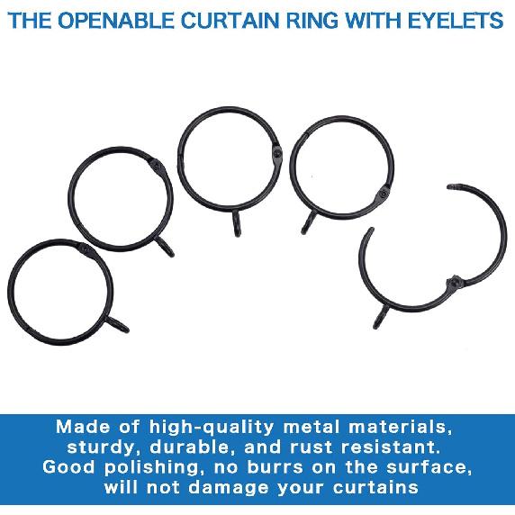Openable Curtain Rings with Eyelets, 1inch Heavy Duty Rustproof Metal Drapery Rings,Shower Curtain Rings 24pcs Black Zocang