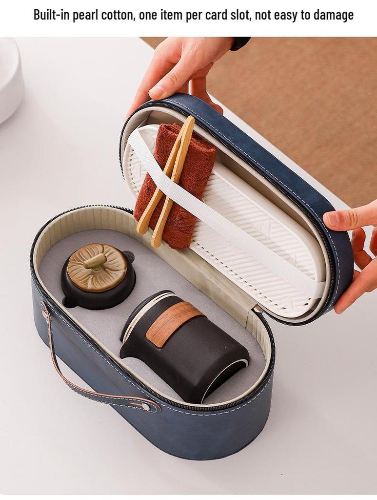 Compact Ceramic Travel Tea Set: 1 Teapot + 6 Cups for Camping or Business Gifts