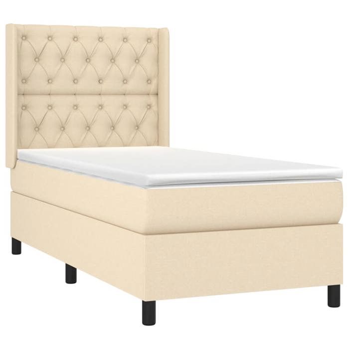 Exclusive House - Slatted Bed Base Mattress and LED Cream 80x200cm Fabric