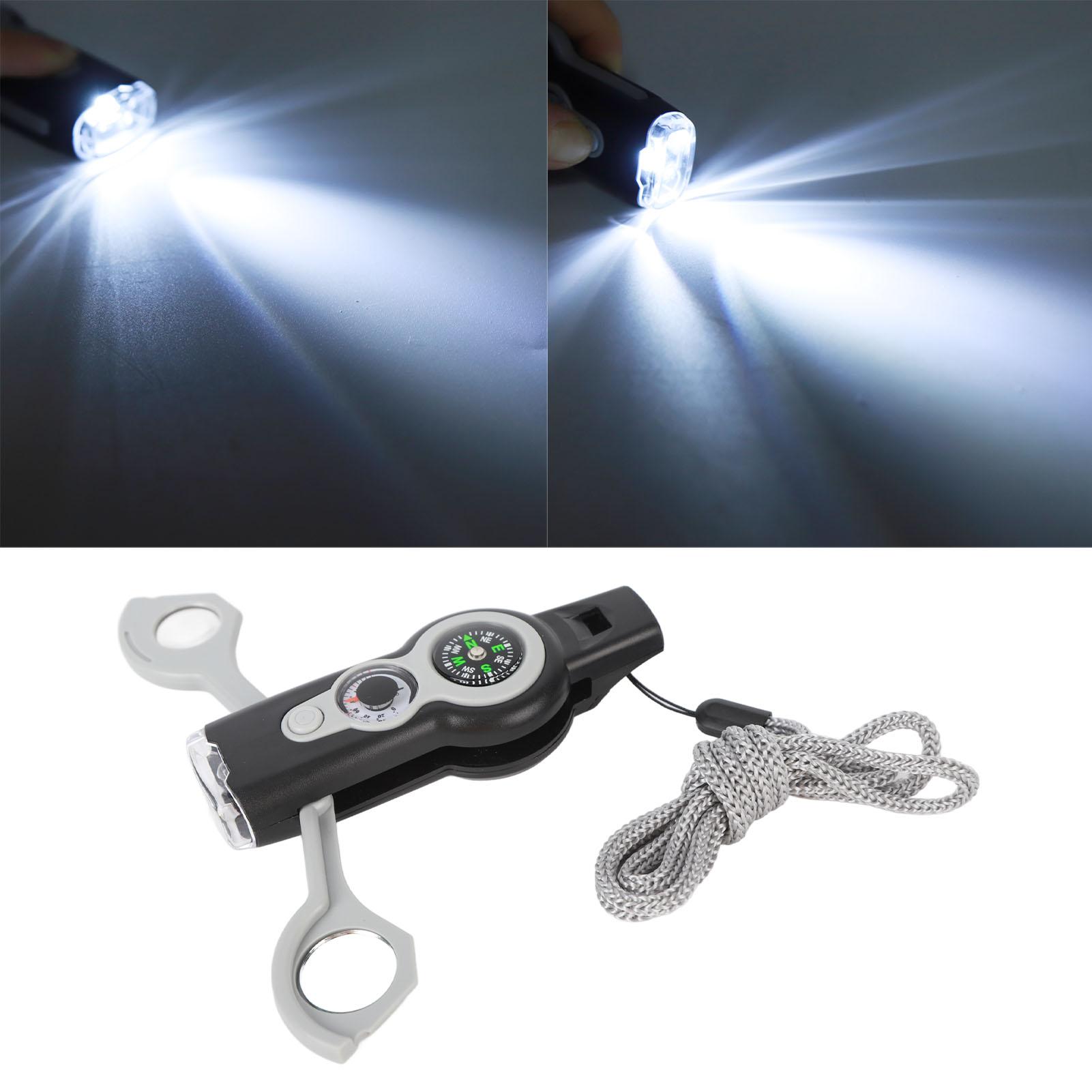 7 in 1 Emergency Survival Whistle LED Light Thermometer Multi Function Whistle for Hiking Climbing