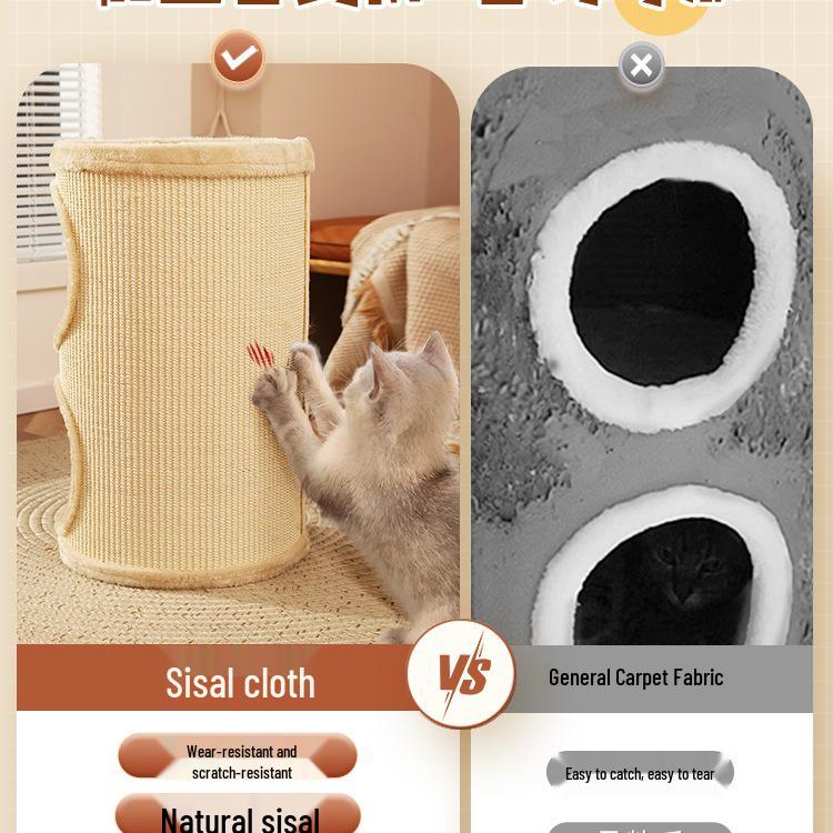 Compact Cat Tree & Bed with Enclosed Two-Layer Design, Scratching Board, Sisal Barrel - All-Season