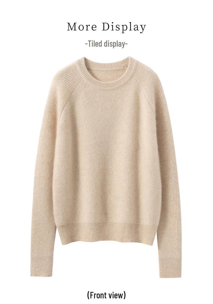 2025 Autumn/Winter Cashmere Round Neck Jacquard Sweater with Raglan Sleeves - Warm, Comfortable, Loose Fit Knit Base Layer