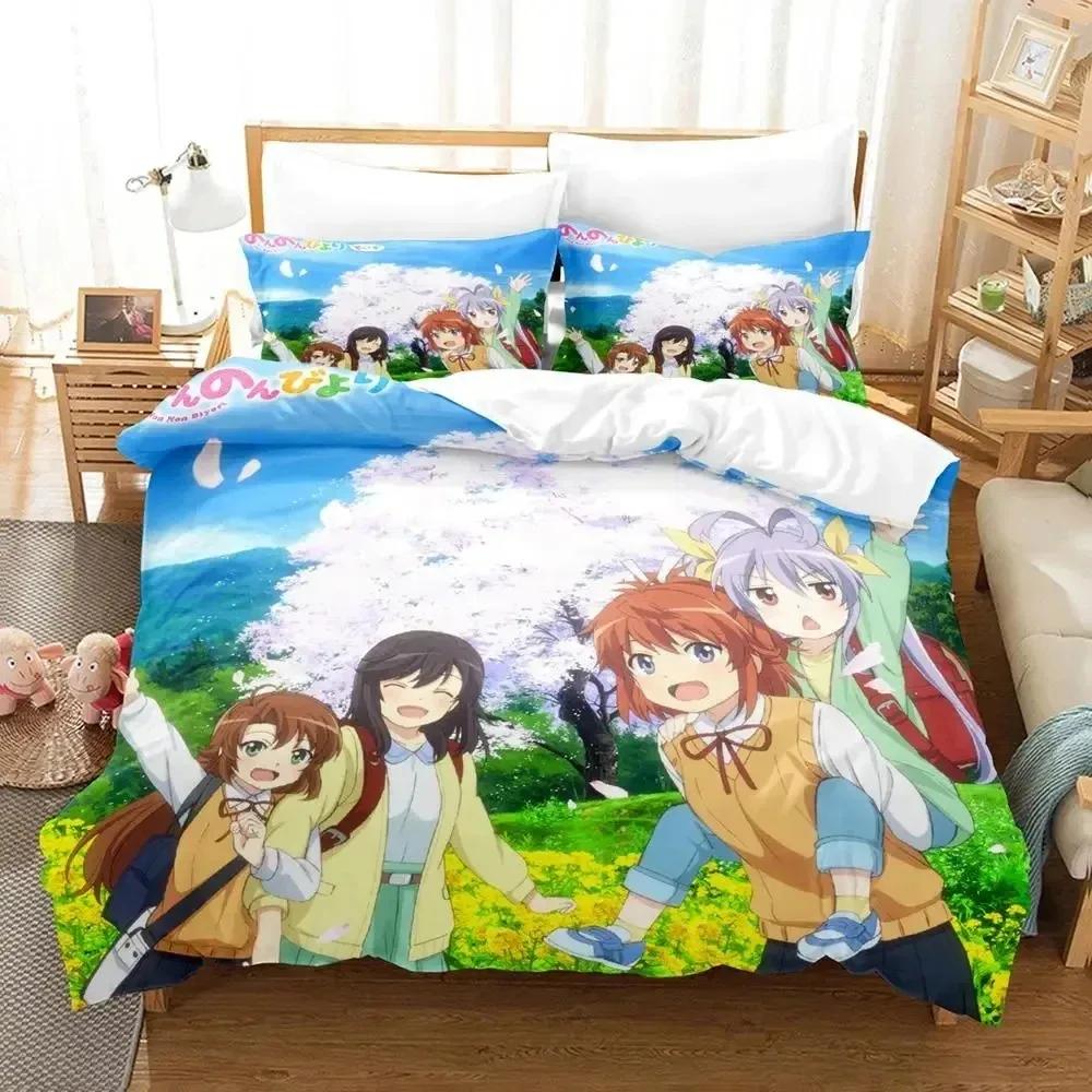 

3D-принт аниме Non Non Biyori Комплект постельного белья Пододеяльник Постельный комплект Одеяло Наволочка Одеяло размера king-size Для мальчиков Взрослых EU single(135x200cm)