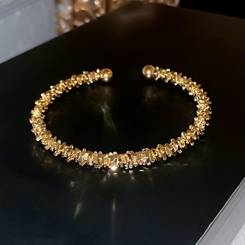 Gold Plated Zircon Titanium Steel Korean Minimalist Bangle | Versatile High-End Bracelet for Women