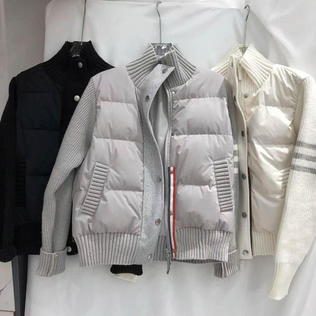Autumn-Winter Women's Slimming Three-Stripe Color Block Stand Collar Duck Down Jacket