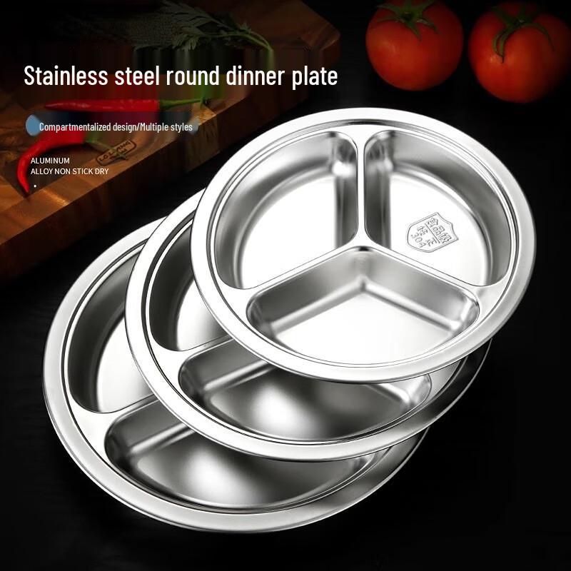 NaiDuo Stainless Steel Divided Round Meal Plates