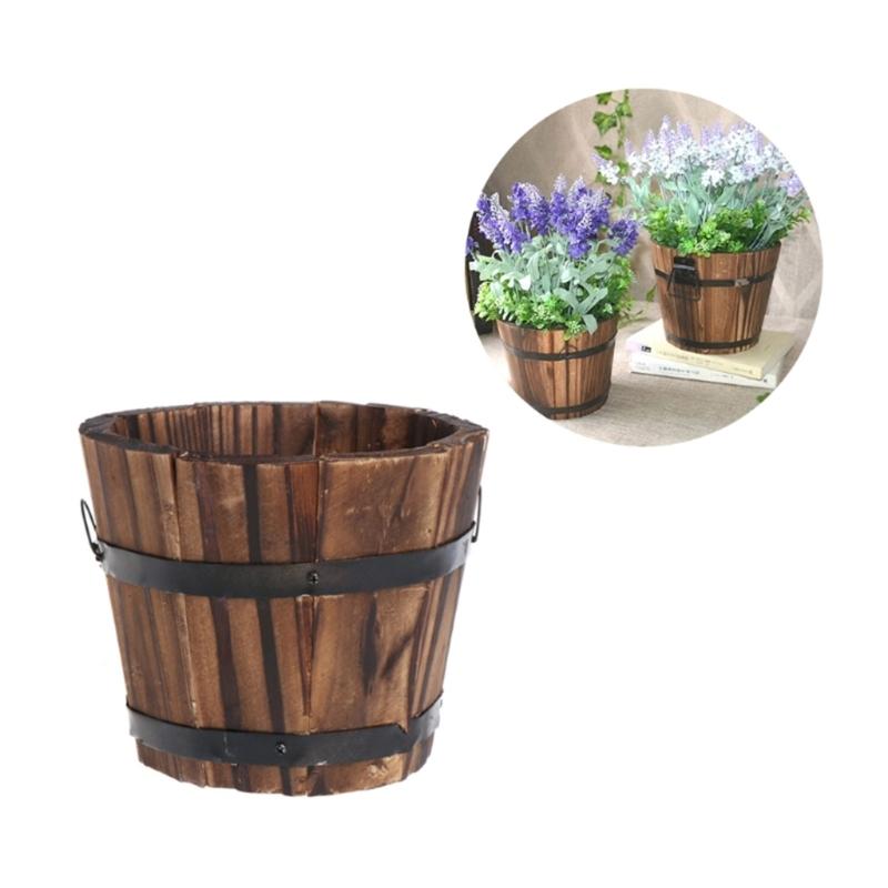 Planter Pots Wood Flower Barrels Indoor Outdoor Decors Succulent Plant Bucket for Garden Farmhouses Home Decorations