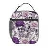 Violet Flower Skull Pattern Insulated Lunch Bag for Women Office Cooler Thermal Food Box Tote Leakproof Lunch Boxes Container