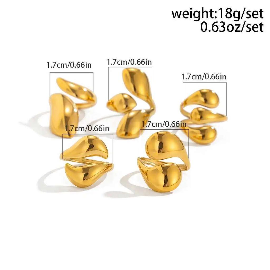 Ingemark 5Pcs/Set Vintage Irregular Droplet Shaped Open Rings Women 2026 Trendy Gold Color Chunky Thick Ring Aesthetic Jewelry