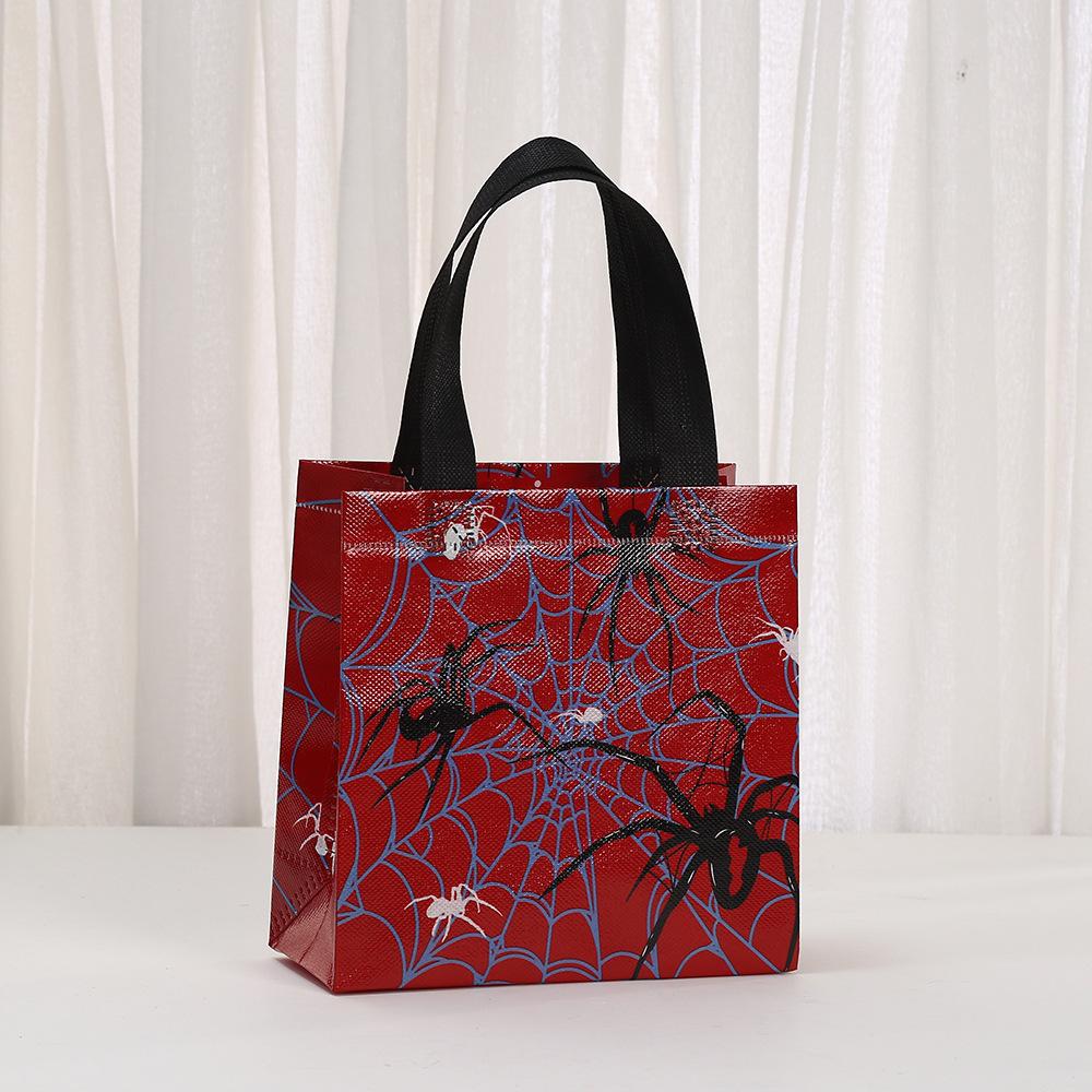 15pcs Spider Party Favor Bags Spider Web Goodie Bags Reusable Non-woven Bags Bulk with Handles for Halloween Party Supplies Spider Web Print Tote Bag