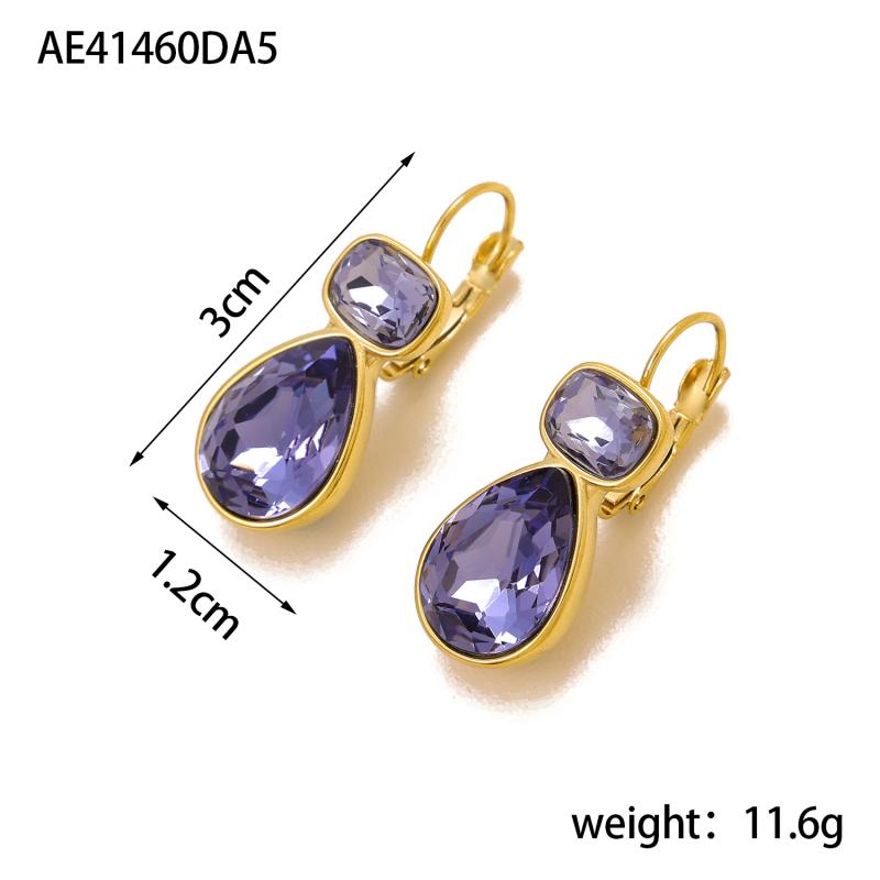 CARLIDANA 18K Gold Plated Stainless Steel Square Shaped Colorful Pink Crystal Stone Stud Dangle Earrings for Women Jewelry