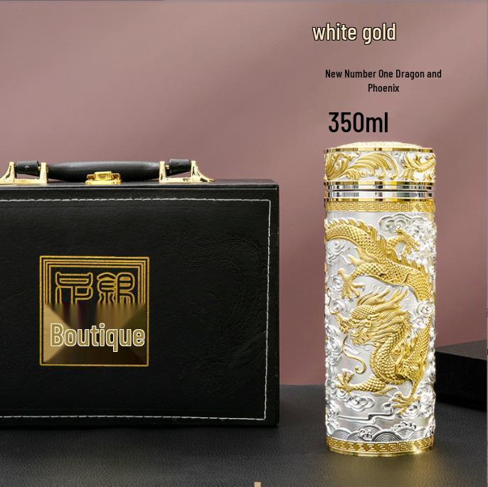 Reinsilber 9999 Thermalwasserbecher - Neun Drachen, Hundert Segnungen, Drachen & Phönix Design