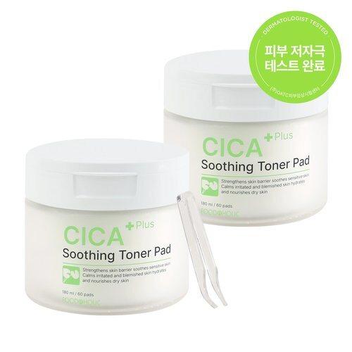 [Фудаголик](1 + 1) FoodaHolic Cica Plus Успокаивающие тонер-пэды 60 штук (180мл) / Успокаивающие пэды с низким уровнем раздражения_631373