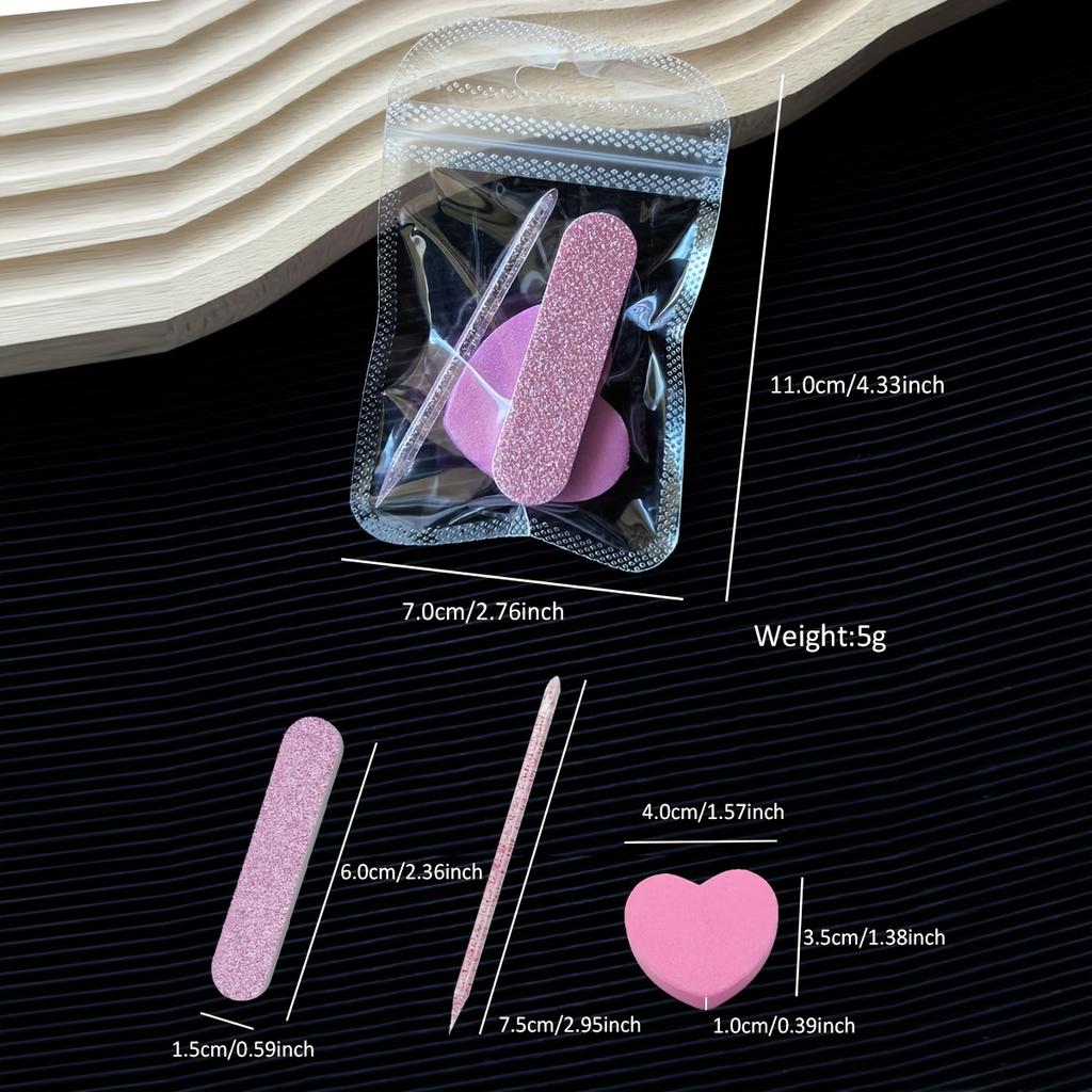 Set da 15 Pezzi / 3 Pezzi Lima per Unghie Mini, Tamponi e Bastoncini Lucidanti, Blocco Lucidante per Unghie Spugna a Forma di Cuore Double-Sided, Strumenti Lavabili per la Cura delle Unghie