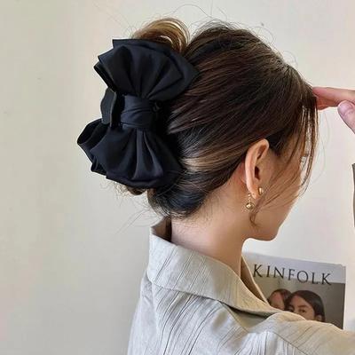1PC Elegante Frauen Bogen Haar Klaue Clips Doppelseitige Große Satin Hai Haar Klaue Solide Bowknot Haarnadeln Barrettes Haar zubehör