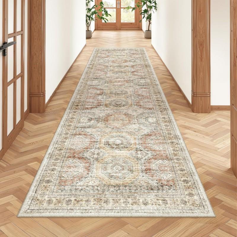 Persian Style Washable Hallway Runner Rug Entryway Corridor Anti-Slip Durable Crystal Velvet Floor Mat