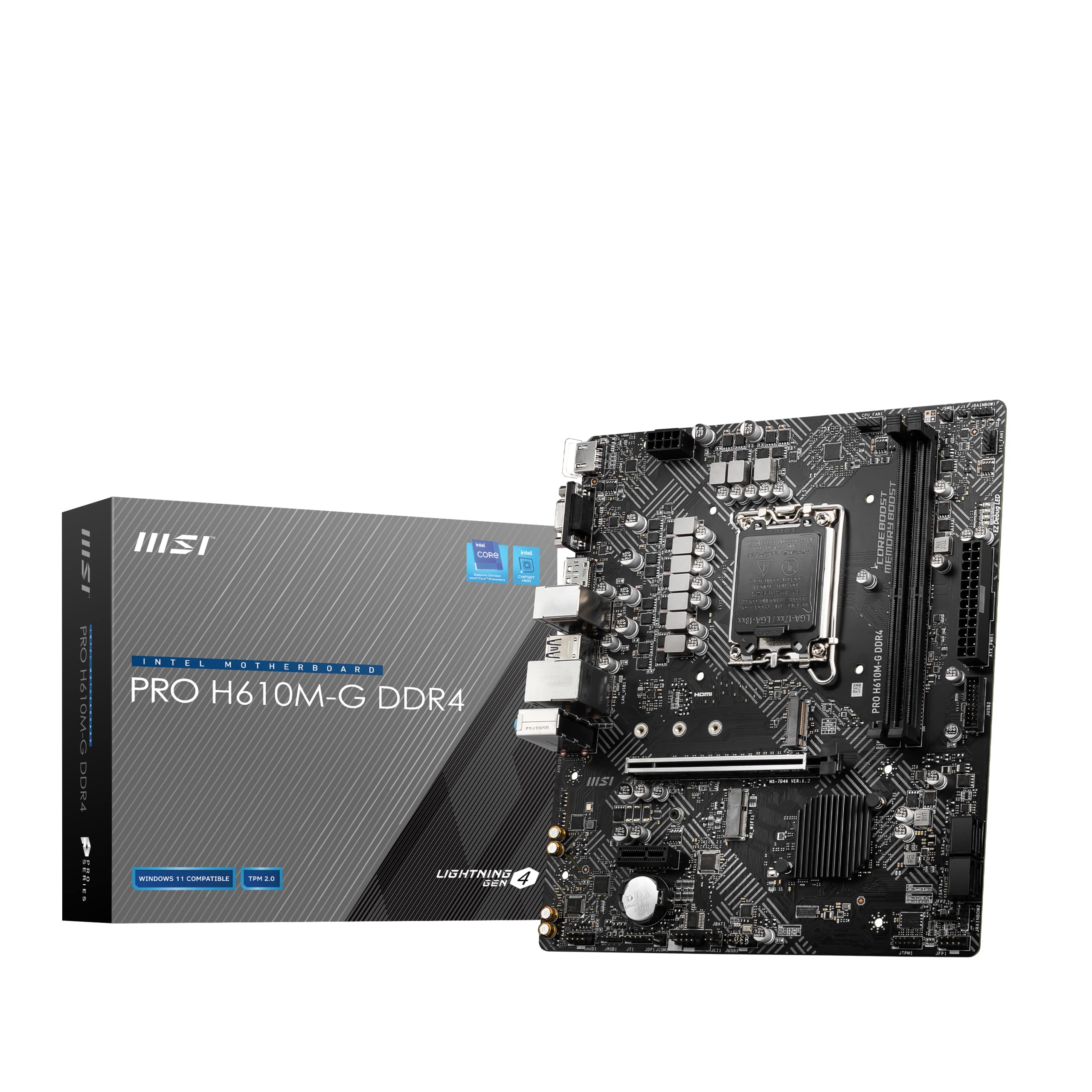 

MSI PRO DDR4 Motherboard with Intel H610 Compatible with 12th Generation CPU MB5701 Black H610M-G Micro-ATX [Equipped Chipset] (LGA1700) чорний