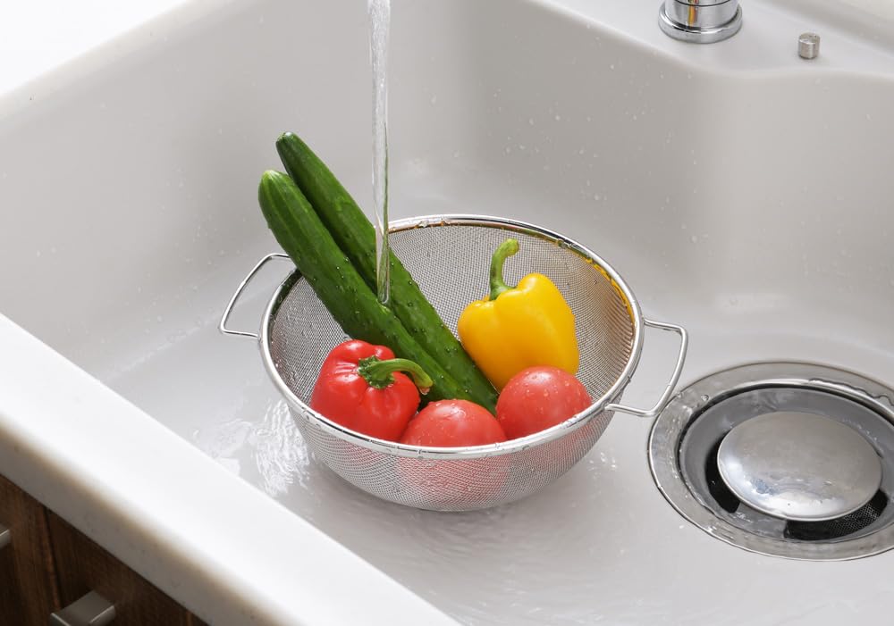 Yoshikawa Mizureed II SH9012 Round Strainer with Handles, Silver, 21cm, with Feet