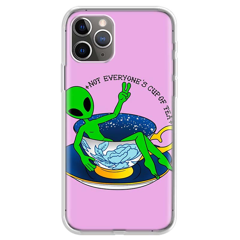Cute Cartoon Alien Space Funny Art Soft Phone Case For IPhone 18 11 17 Air 16E 16 Pro Max 15 + 14 Plus 13 Mini 12 Apple 7 SE 8 Fund