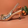 Golden Pleated Sexy Women's Sandals Pointed High Heeled Fashion Banquet High Heeled Sandals High Heeled Women's Shoes