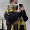 Mohair yellow plaid scarf Korean atmosphere autumn and winter versatile warm shawl advanced sense thickened scarf