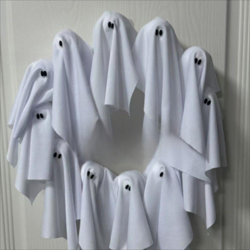 White Ghos T Design Halloween Ghos T Wreath Light-Up Feature Halloween Decor Spooky Hanging Decoration Spooky Theme