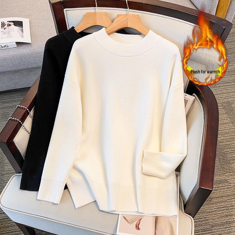 

Plus Size Women s Loose Round Neck Pullover Sweater with Velvet, Bust 150/160 cm, Style 350-8063 3XL