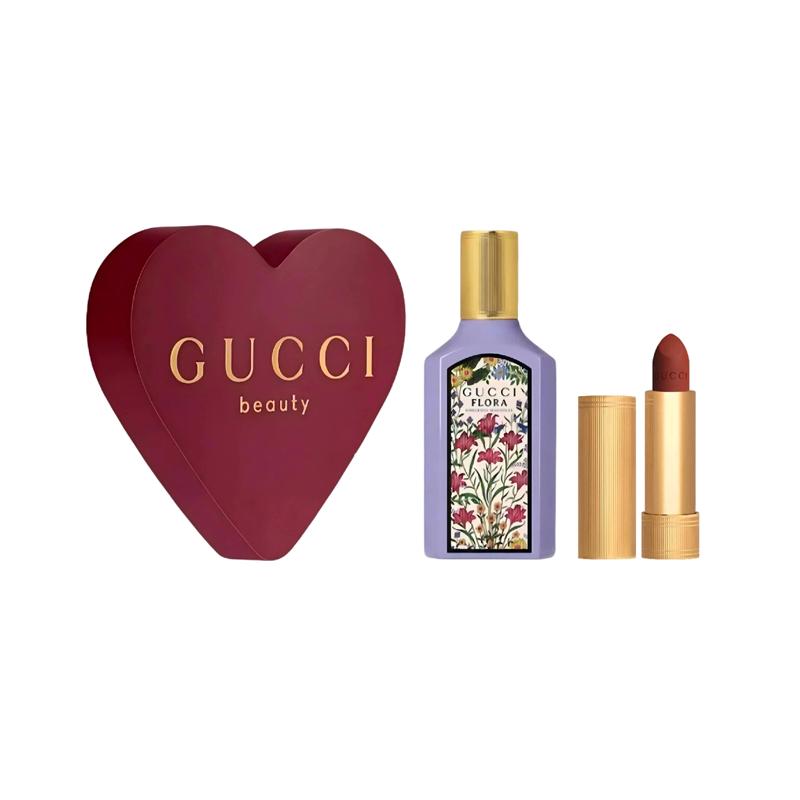Gucci Perfume Set Dreamy Mulan Gold Tube Lipstick Color Velvet Mist Two-piece Set: Qimeng Mulan Women's Perfume 50ml + Velvet Mist Lipstick 208 3.5g