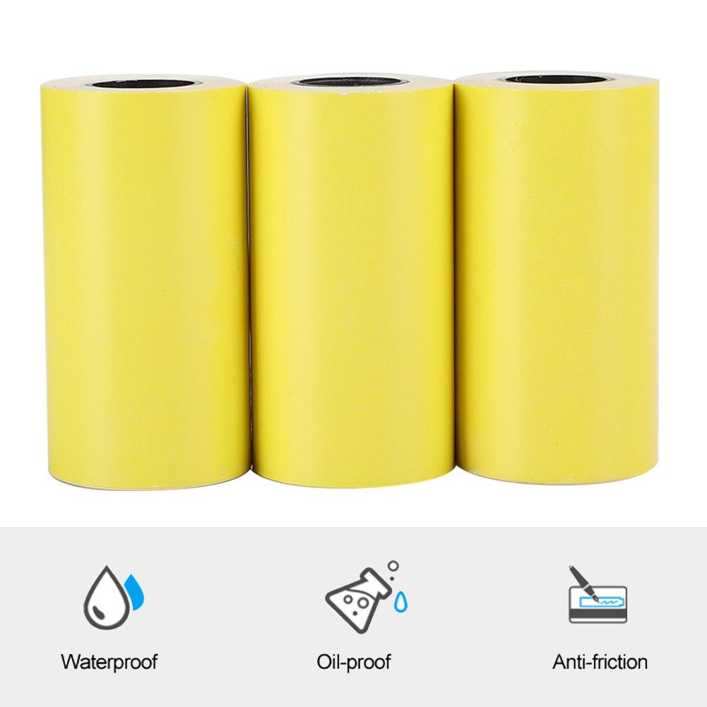 3PCs Sticker Thermal Paper Waterproof Anti‑Friction Anti‑Oil 56MM for Peripage Printer(Yellow )