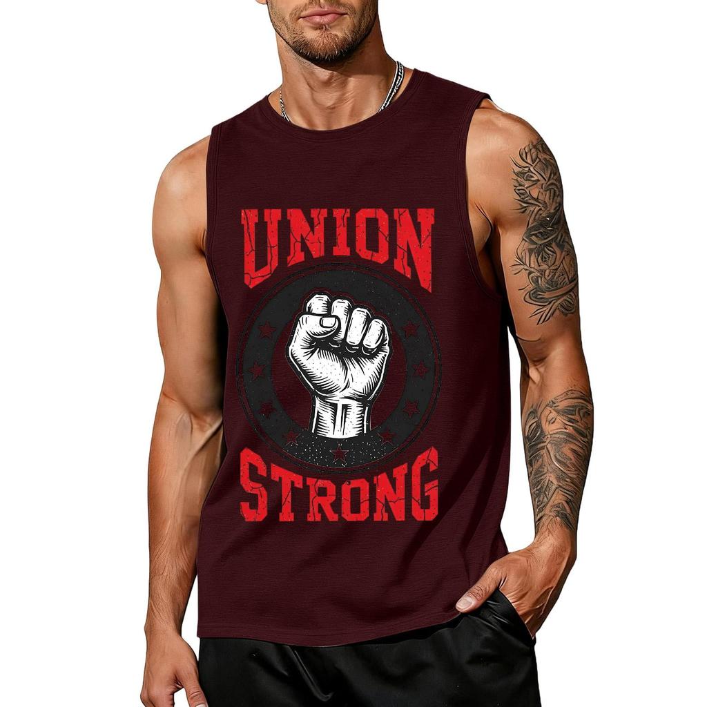 Men's Sleeveless Casual Tank Top Muscle Shirt Labor Day Union Strong Printed Sleeveless Tee Workout Gym Shirt
