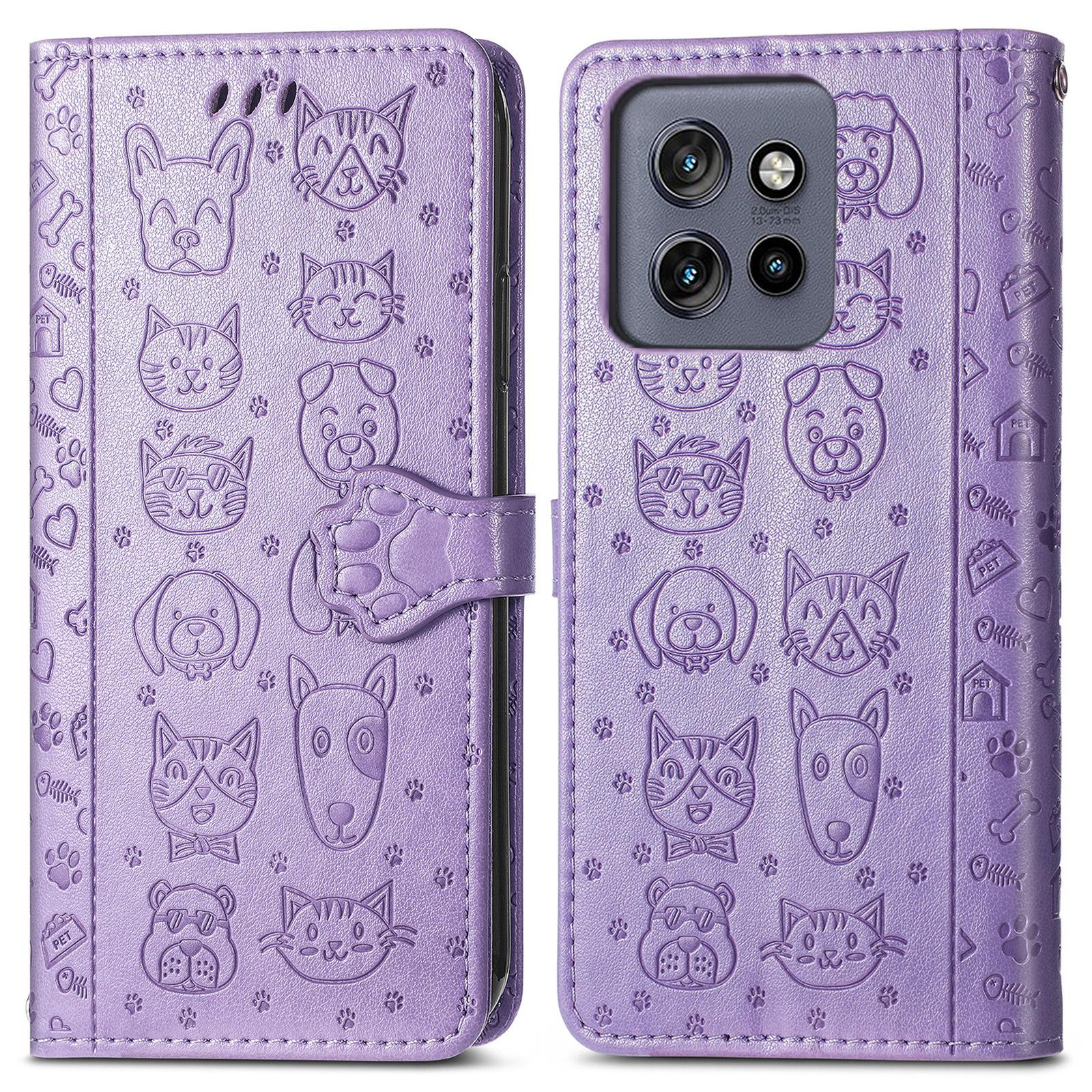 

For Motorola Edge 50 Neo 5G/Moto S50 5G/Thinkphone 25 5G Case Leather Wallet Flip Phone Cover Cute Cat Dog Pattern Light Purple