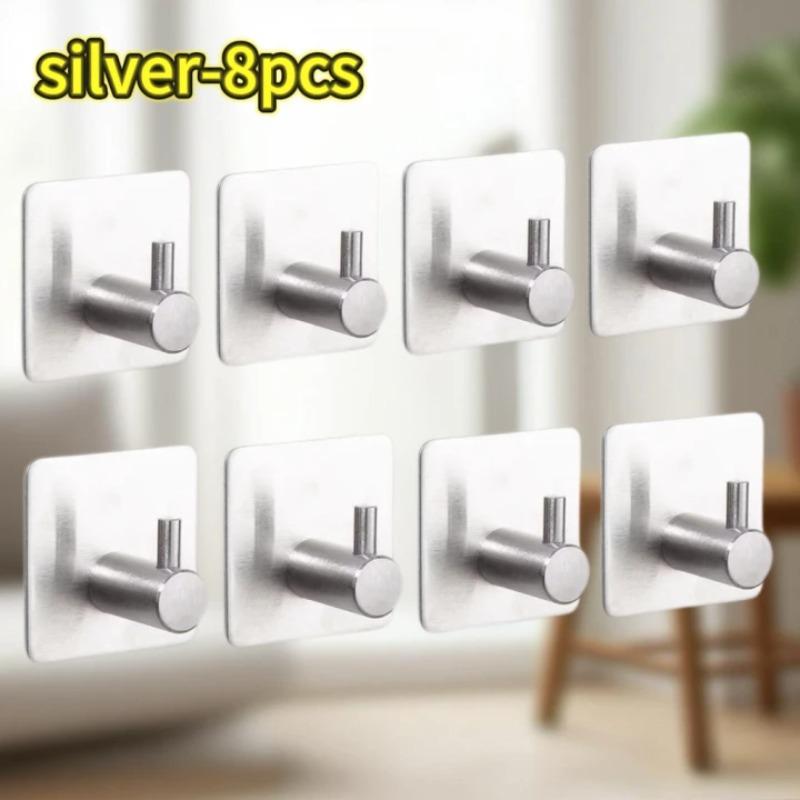 1-10pcs Self Adhesive Hook Heavy Duty Stainless Steel Wall Hooks Towel Clothes Rack Hangers Bathroom Kitchen Storage Holders