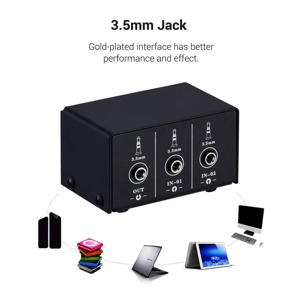 ZEYUAN Audio Switcher 3.5mm 2 In 1 Out 1 In 2 Out AB Switch Stereo Audio Splitter Box Distortion-Free 3.5mm Jack for Switching Between Computer