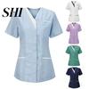 Top da infermiera Uniforme Scrubs Top da infermiera Donna Scollo a V Manica Corta Tasche Traspirante Tuta Uniformi Patchwork Colore Infermieristica Lavoro Abbigliamento da Lavoro