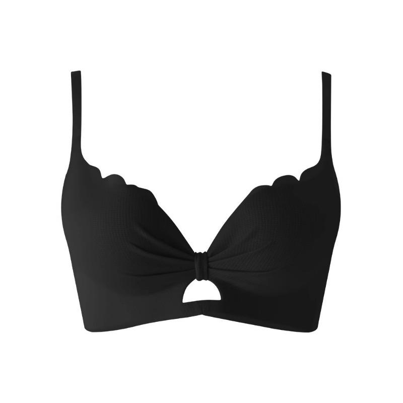 V-Neck Push-Up Bra With Bow Detail And Scalloped Lace S чёрный
