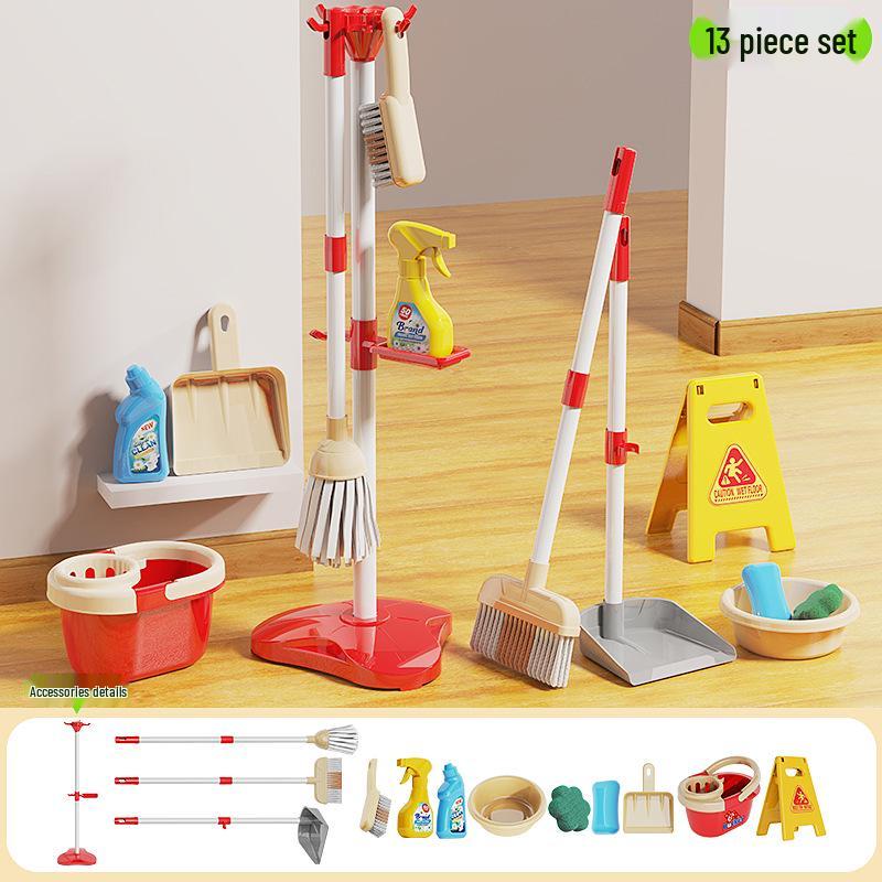 Kids' Cleaning Trolley Set: Pretend Play Vacuum, Broom, Mop & Hygiene Tools