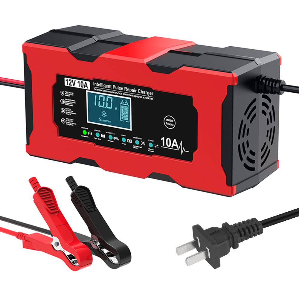 Car Battery Charger Multiple Protection 14.6V 10A Iron Lithium Charger Pulse Repair 12V 10A Smart Battery Charging EU/US Plug Digital LCD Display