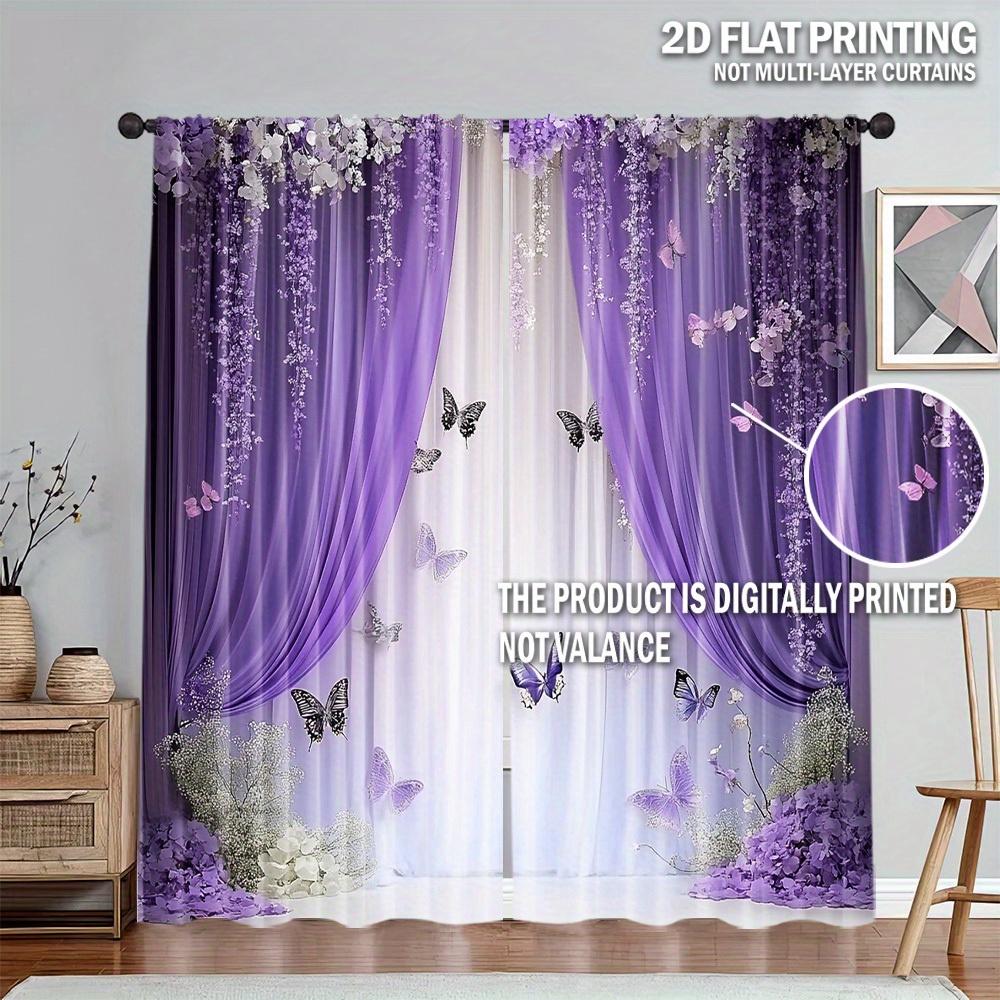 2pcs 2D Artistic Purple & White Door Curtains – for Bedroom   Living Room   Office   Home & Caf Decor